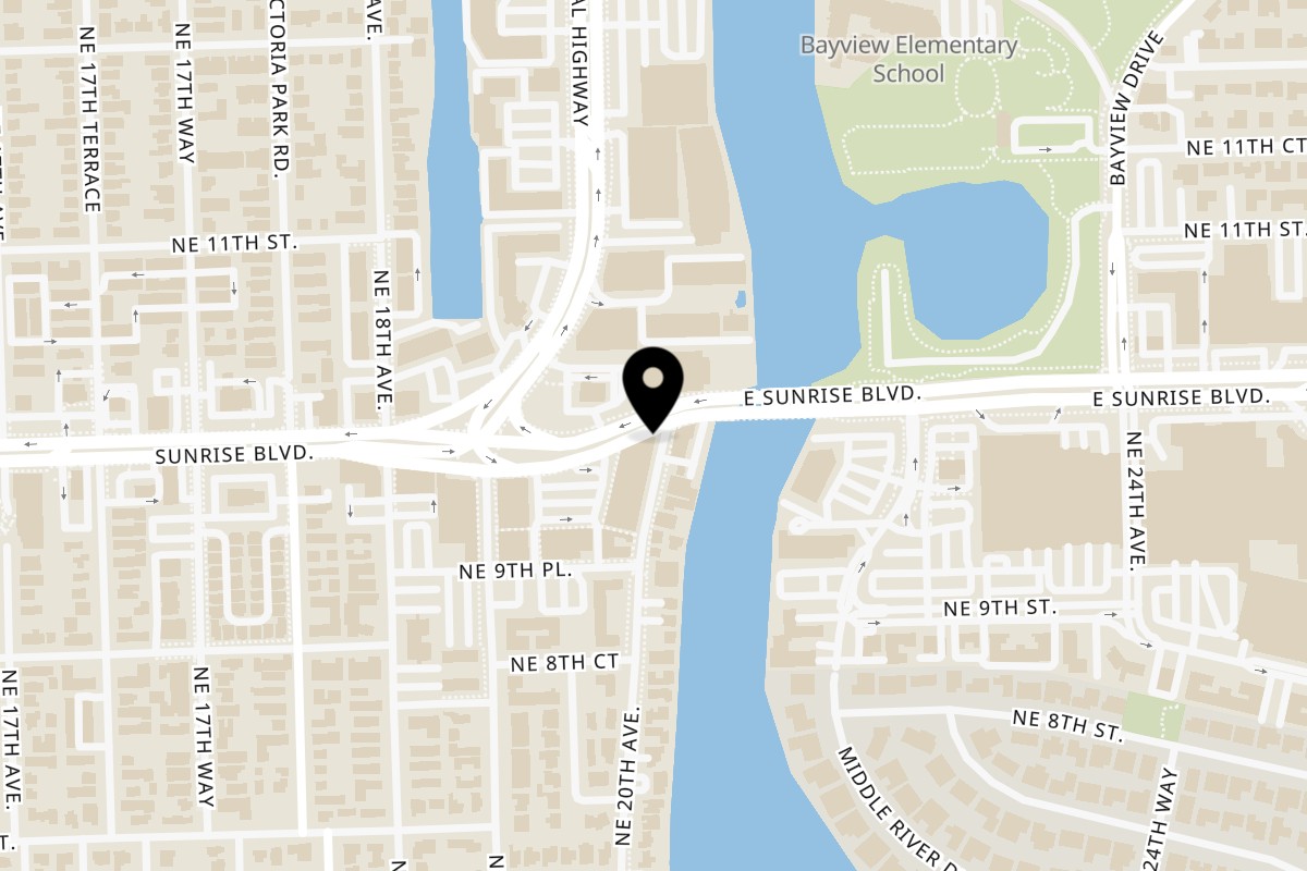 Map showing the location of Greek Guys Souvlaki on 1978 E Sunrise Blvd in Fort Lauderdale